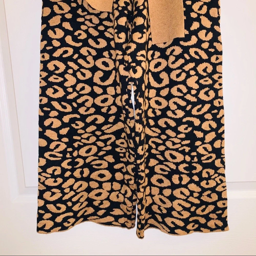 NWT THML Leopard Knit Wide Leg Tie Cropped Pants - Picture 6 of 14